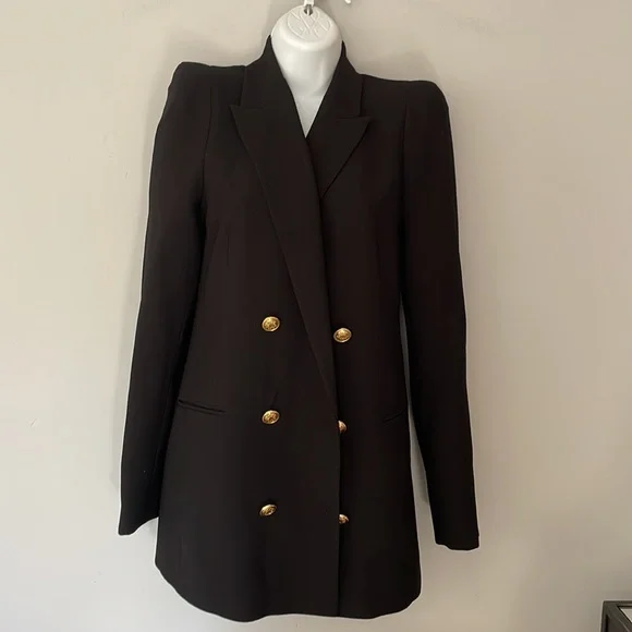 Zara Black Tailored Strong Shoulder Blazer with Gold Buttons - Picture 9 of 16